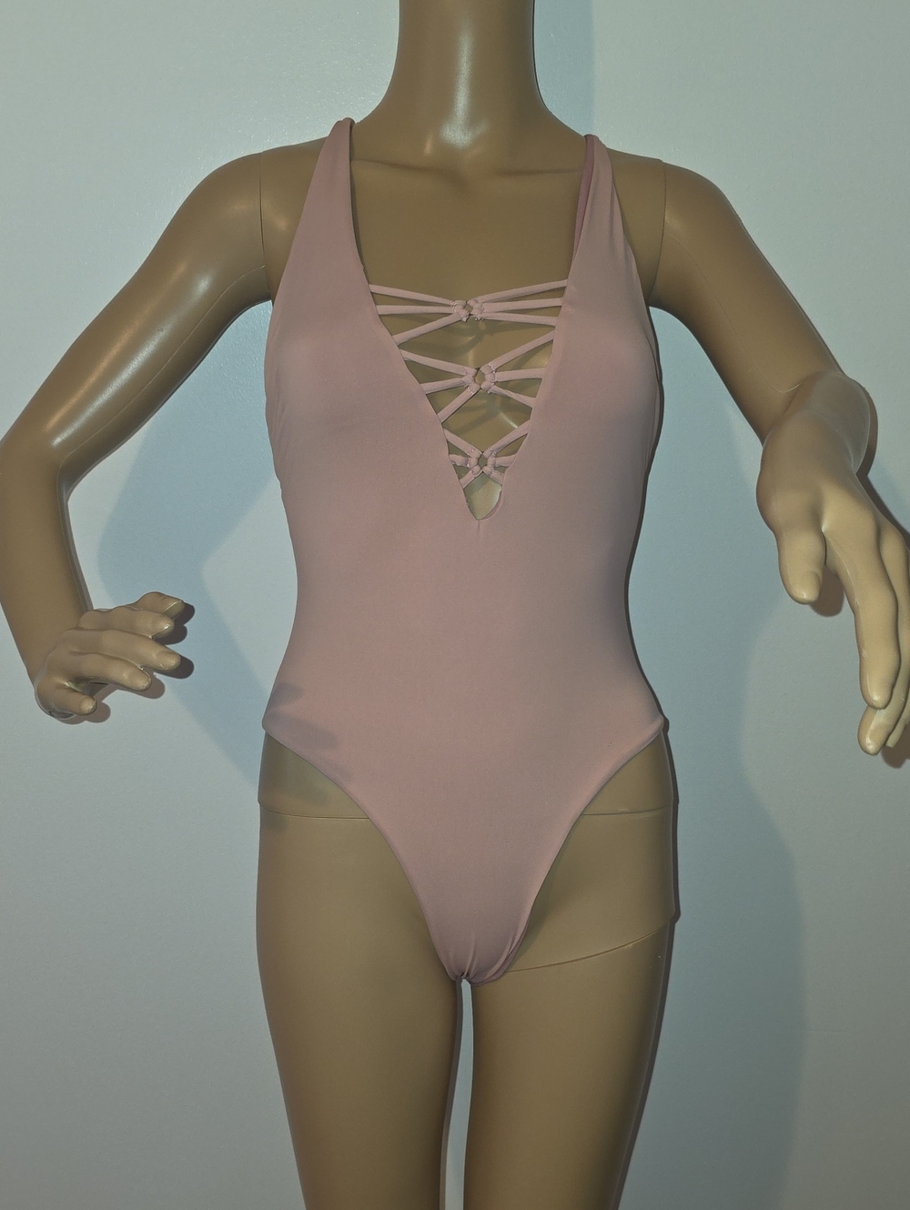 2 Sets One Piece & Bikini/ Blue. Plunge Lace-Up One-Piece Swimsuit in Dusty Rose